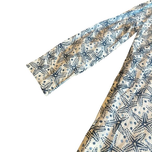 Sigrid Olsen 100% Cotton V-Neck Tunic Top Sequin Star Fish Long Sleeve Sz Medium - Picture 8 of 11